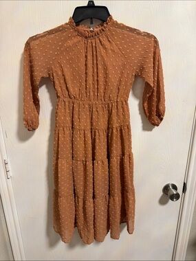 Grace Karin Swiss Dot A-Line Tired Long Sleeve High Neck Girls 6Y Casual Dress